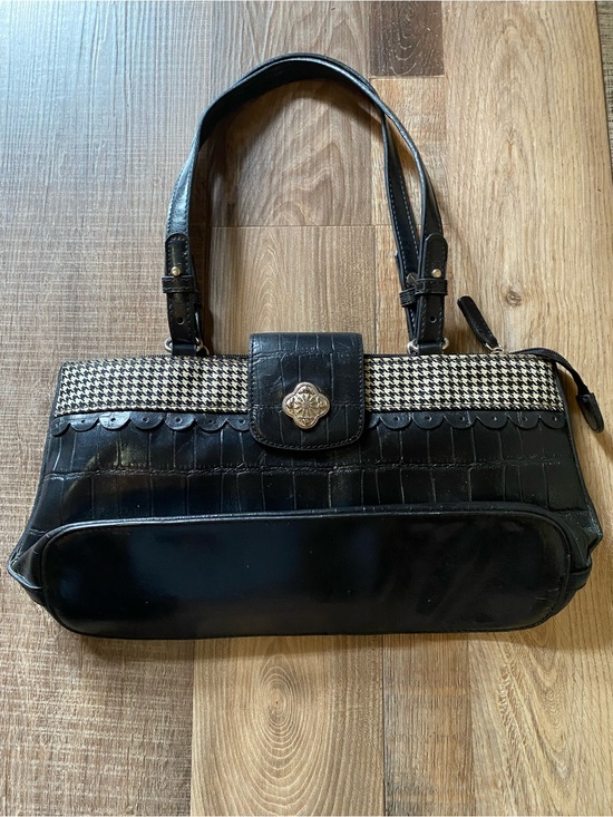 Source Unknown Handbags - Source Unknown Black Houndstooth Croc-Embossed Shoulder Bag